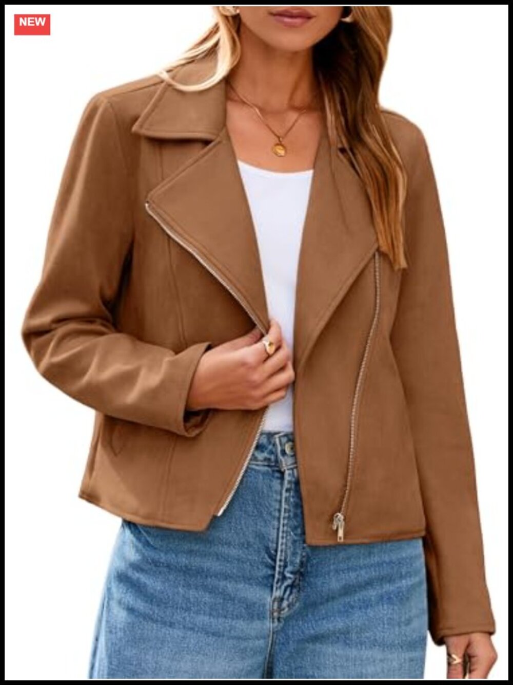 Faux Suede Moto Jacket Cropped Zip Biker Women's Fall Coat